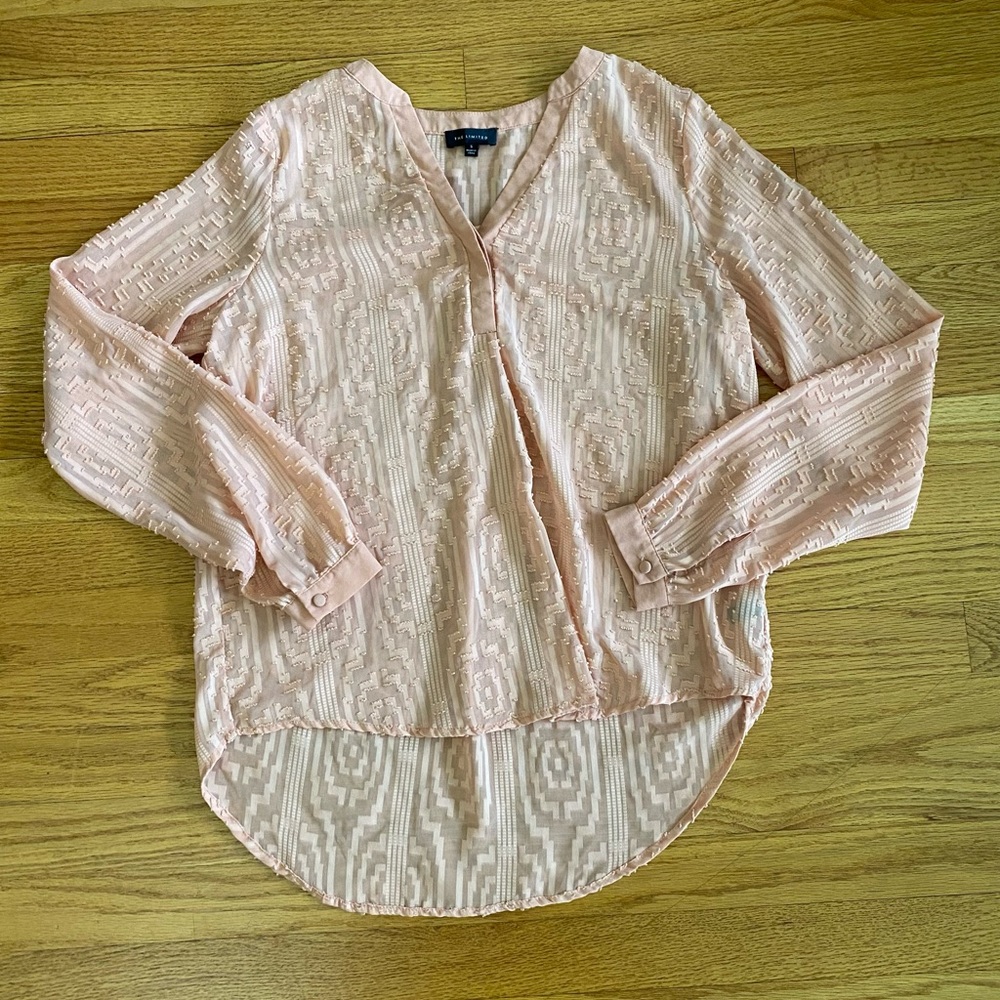 The Limited Blouse Women’s Small Peach Sheer Top High Low Hem Textured Shirt